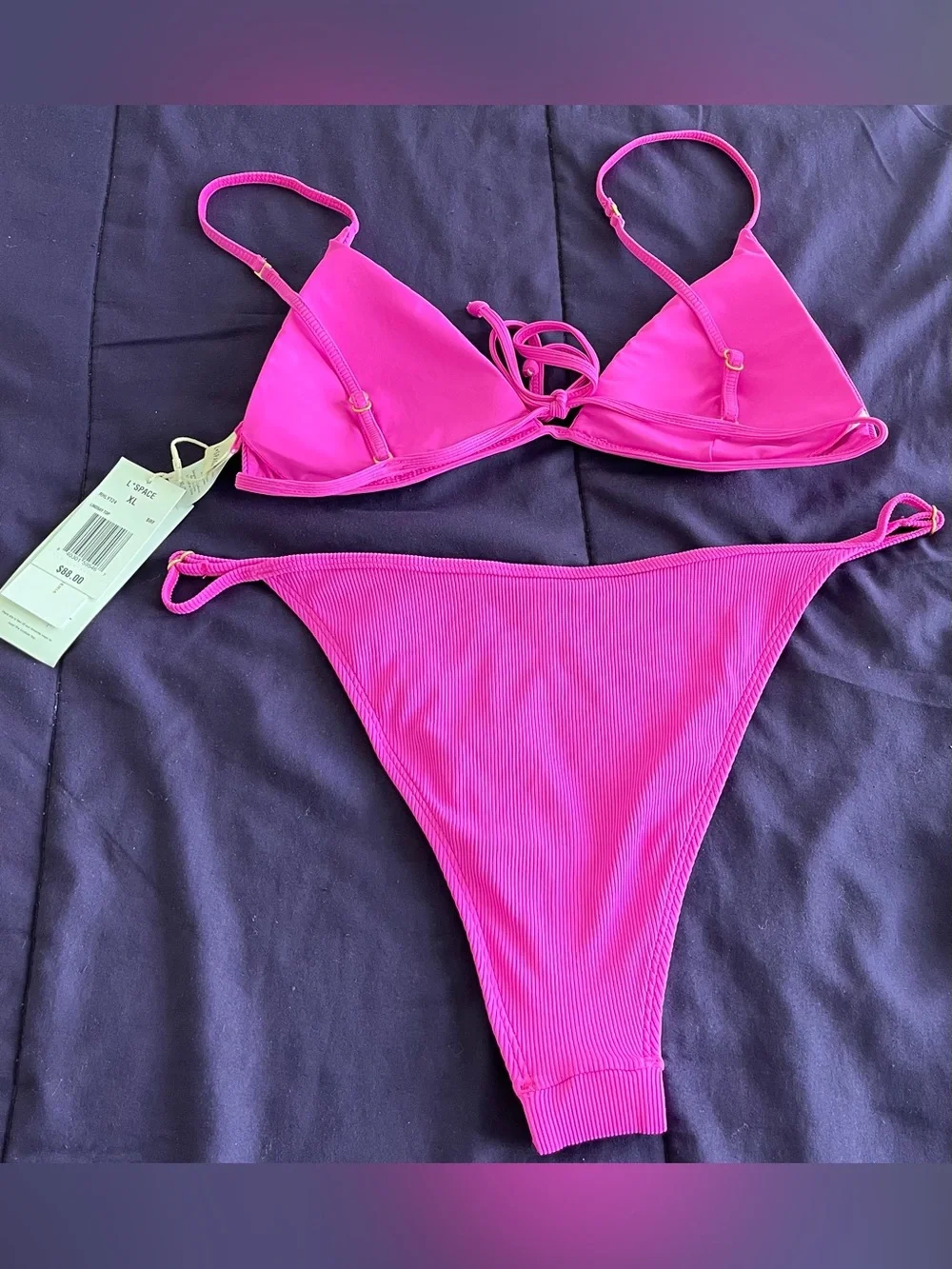 L*Space Bikini Set Lindsay Convertible Top & Remi Bottom XL Fuschia Ribbed Swim